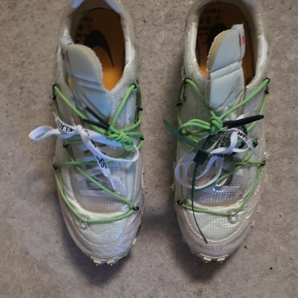 100% Authentic Off White Nike Cream Sneakers with Green Accents